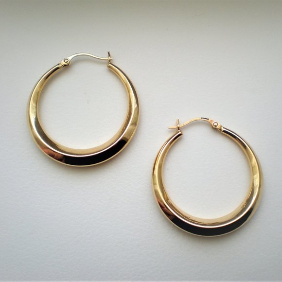 Vintage LARGE Solid 14K Yellow Gold Hoop Pierced Earrings